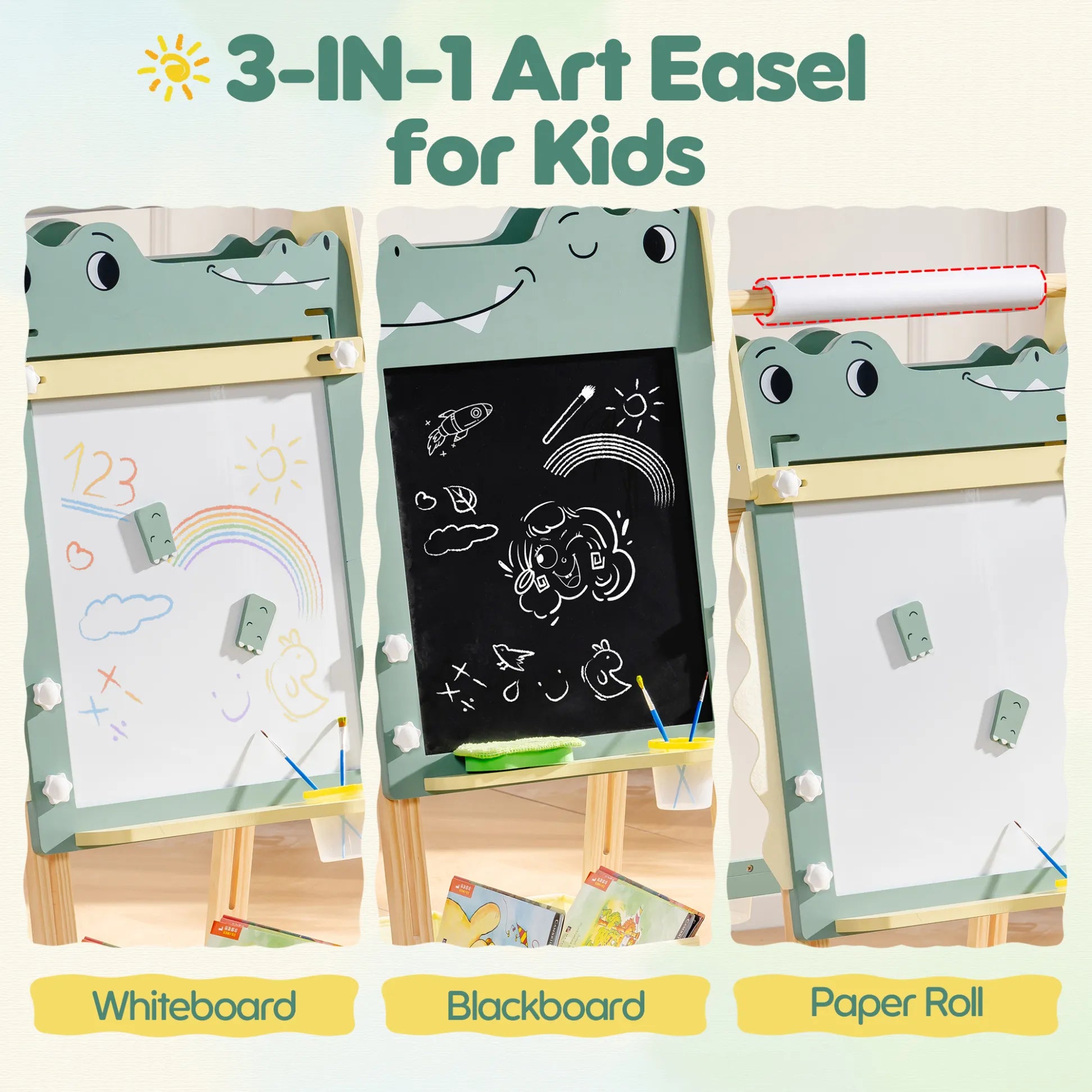 ROBUD Wooden Adjustable Crocodile Easel for Kids